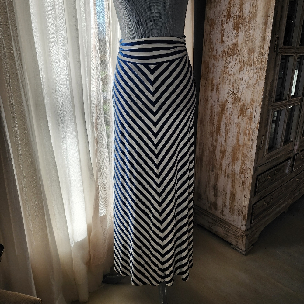 Merona Blue and White A-Line Maxi Skirt Casual